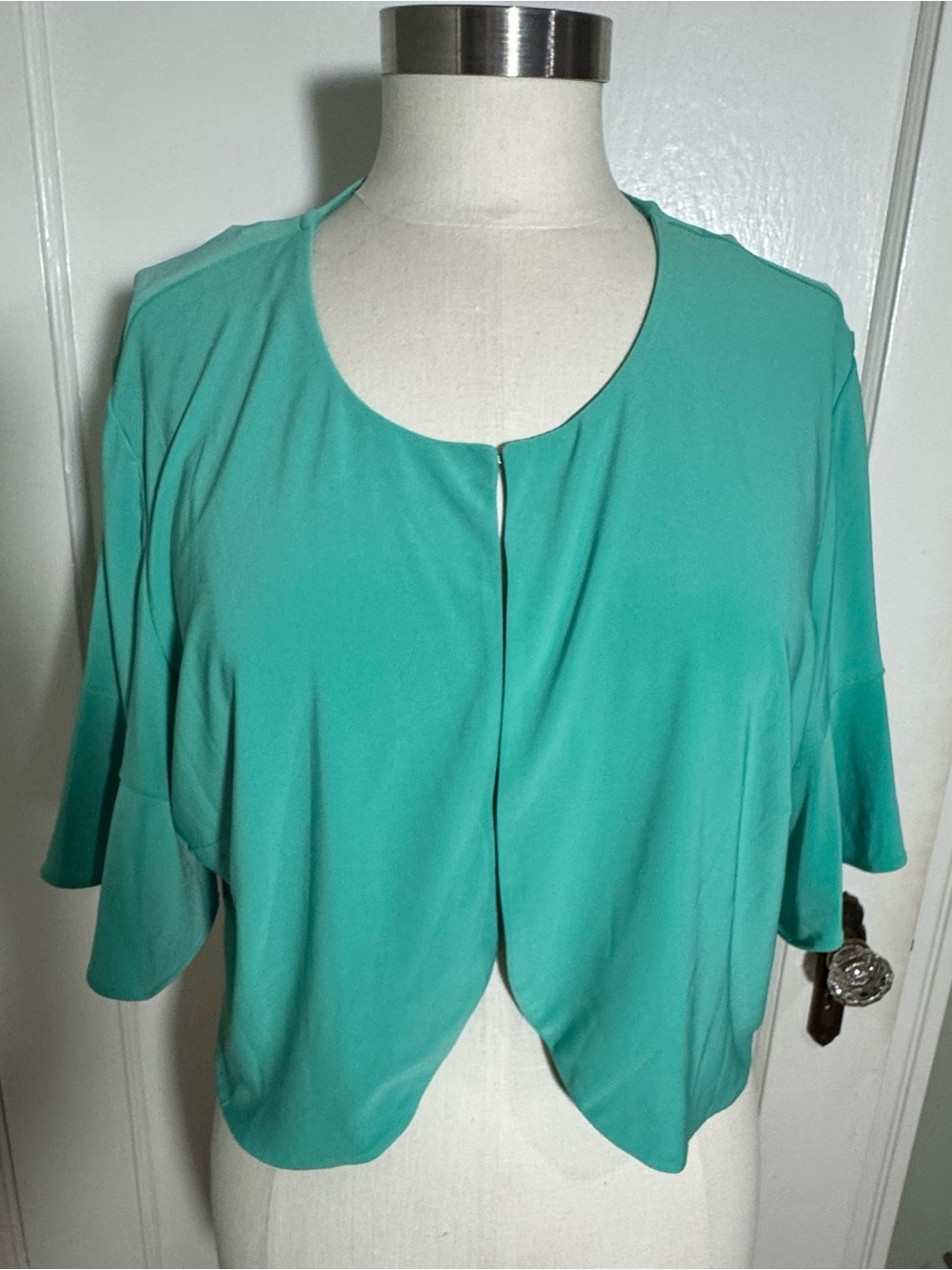 Perceptions Teal Open-Front Short Sleeve Tunic